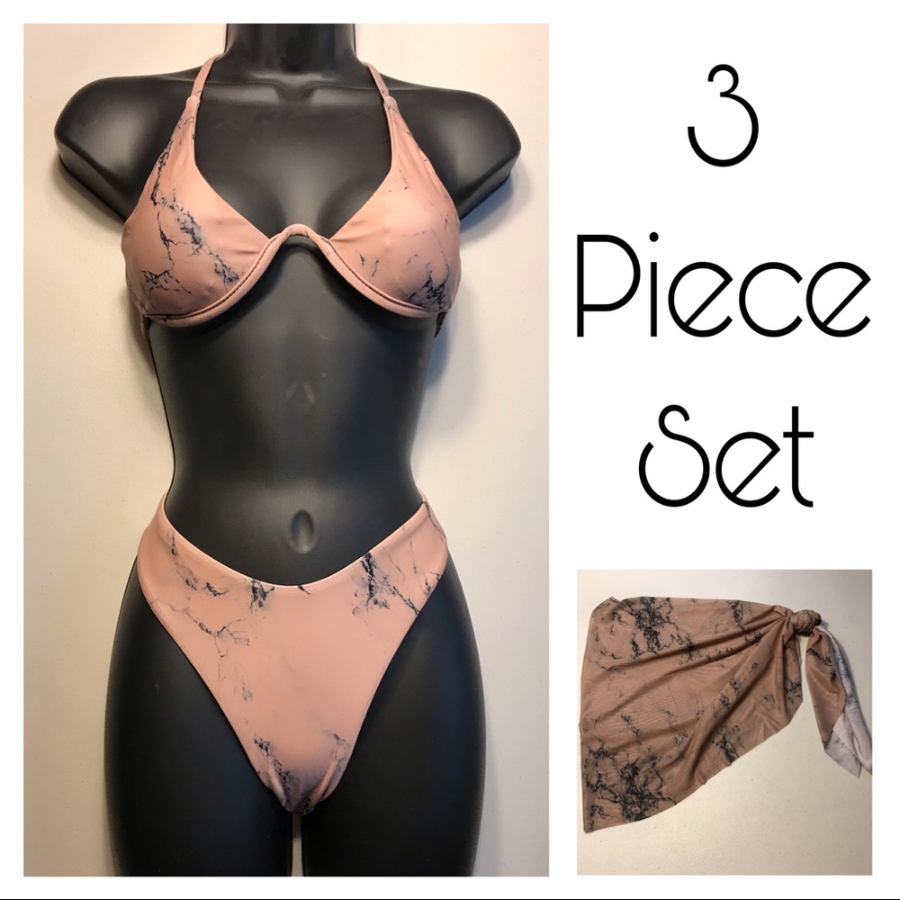 Marbled Underwire Bikini & Wrap